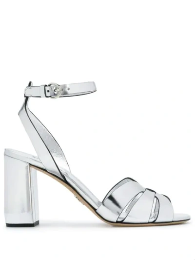 Prada Strappy Block Heel Sandals In Silver