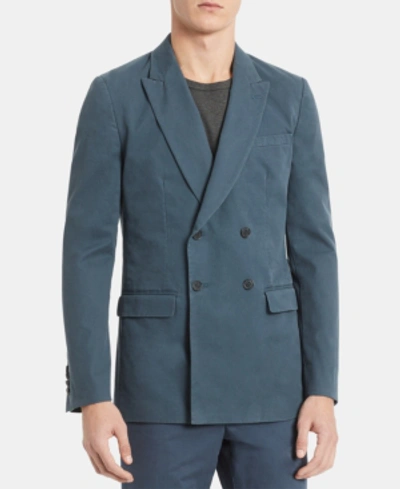 Calvin Klein Men's Slim-fit Double-breasted Twill Blazer In Evening Dove