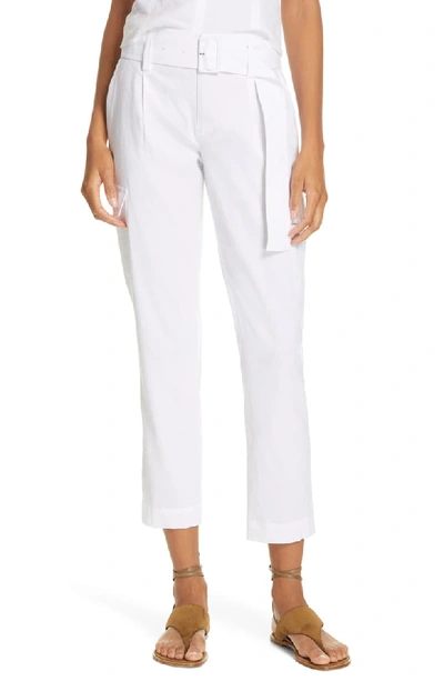 Vince Belted Linen Straight-leg Pants In Optic White