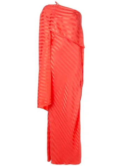 Michelle Mason One-shoulder Cape Gown In Red