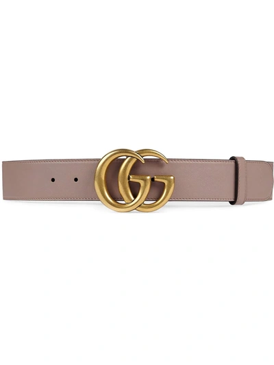 Gucci Leather Belt With Double G Buckle In Dusty Pink Leather