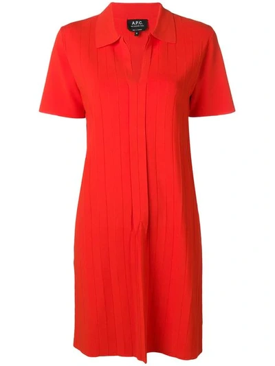 Apc Ribbed Knit Dress In Red