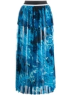 Victoria Victoria Beckham Pleated Printed Satin Crepe-paneled Chiffon Midi Skirt In Blue