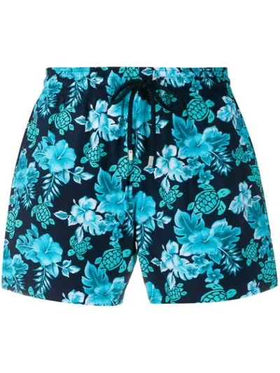 Vilebrequin Men's Moorise Turtle-and-flower Print Swim Trunks In Blue