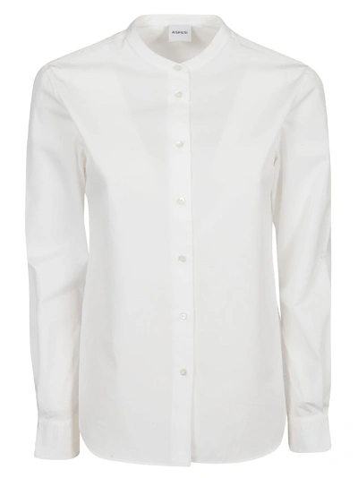 Aspesi Band Collar Shirt In Bianco Ottico
