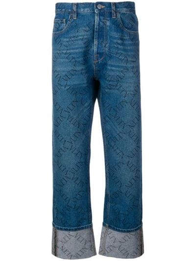 Valentino Vltn Print Jeans In Blue