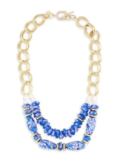 Akola Vila Lydia Two-strand Blue Glass Goldtone Necklace