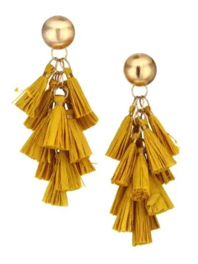 Akola Vila Harper Large Yellow Raffia Tassel Goldtone Earrings