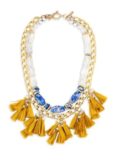 Akola Vila Grace Glass, Gemstone & Yellow Tassel Goldtone Two-strand Short Necklace In Multi