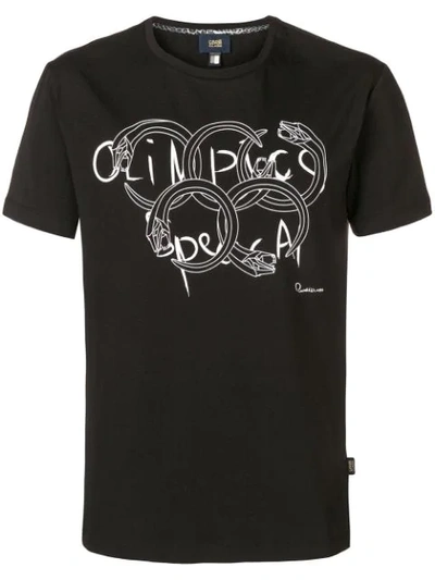 Cavalli Class Olympic Print T-shirt In Black