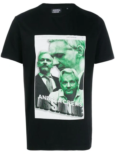 Andrea Crews Assange Print Crew Neck T-shirt - Black