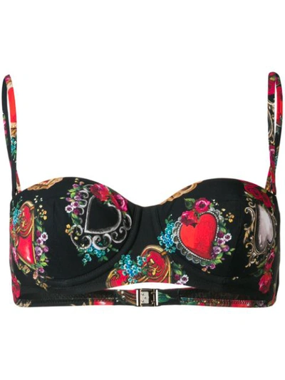 Dolce & Gabbana Sacred Heart Bikini Bra In Cuori E Rose F Nero (black)