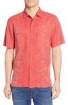 Tommy Bahama Kamari Border Classic Fit Silk Camp Shirt In Truly Red