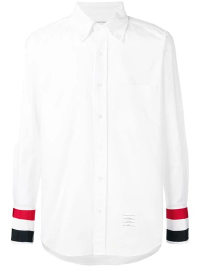 Thom Browne Grosgrain Cuff Oxford Shirt In White
