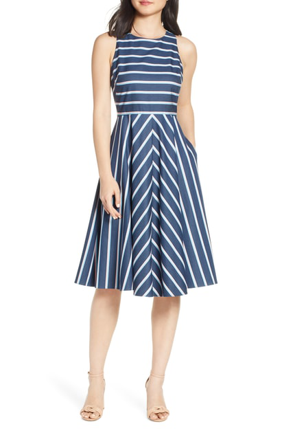 eliza j stripe fit and flare dress