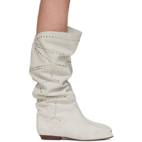 Isabel Marant White Suede Sibby Boots In 20wh White | ModeSens