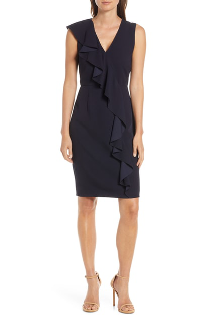 eliza j asymmetrical ruffle sheath dress