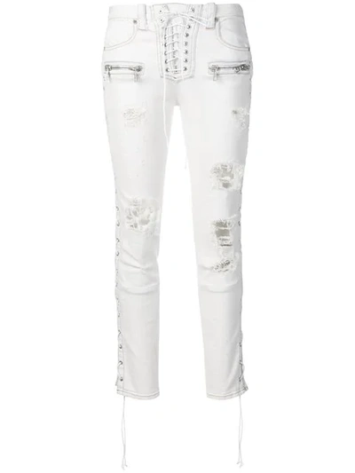 Ben Taverniti Unravel Project Lace-up Distressed Skinny Jeans In White