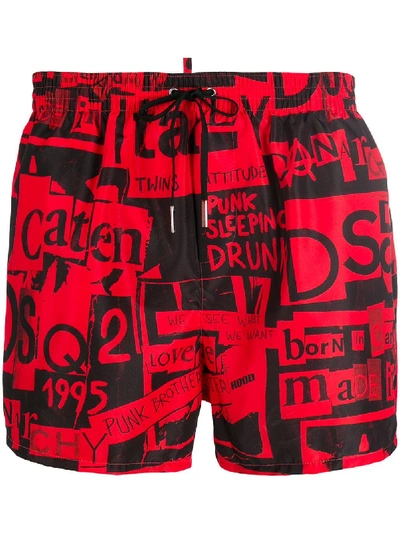 Dsquared2 Badeshorts Mit Slogan - Rot In Red