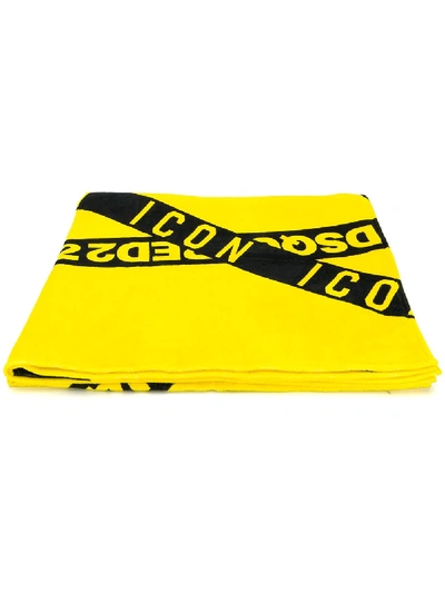 Dsquared2 Printed Logo Towel In Yellow