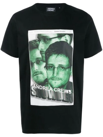 Andrea Crews Snowden Print Crew Neck T-shirt In Black