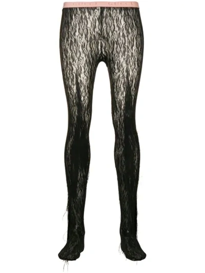 Gucci Fringed Floral Lace Tights In Black