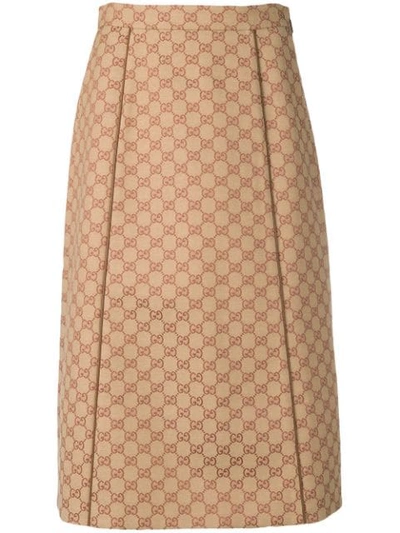 Gucci Gg Cotton-blend Canvas Skirt In Neutrals