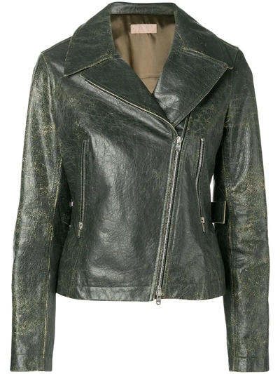 Pre-owned Alaïa 2000 Distressed Biker Jacket In Green