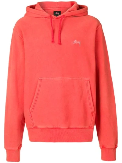 Stussy Embroidered Logo Hoodie In Red