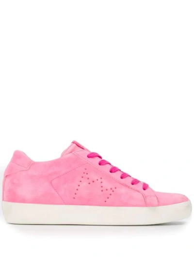 Leather Crown Tonal Low Top Trainers In Pink