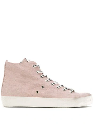 Leather Crown High Top Sneakers In Pink