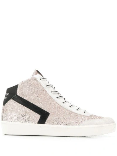 Leather Crown Embellished Hi-top Trainers In Pink