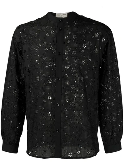 Saint Laurent Star Embroidered Shirt In 1000 Black