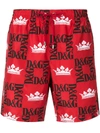Dolce & Gabbana All Over Logo Swim Shorts - Red
