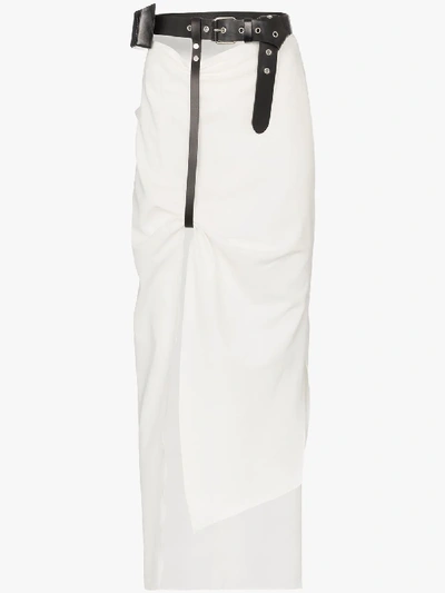 Hyein Seo Leather Pouch Belted Slit Front Skirt In White