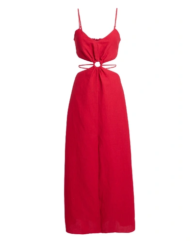 5th Mode Linen O Ring Cut Out Dress In Red Modesens
