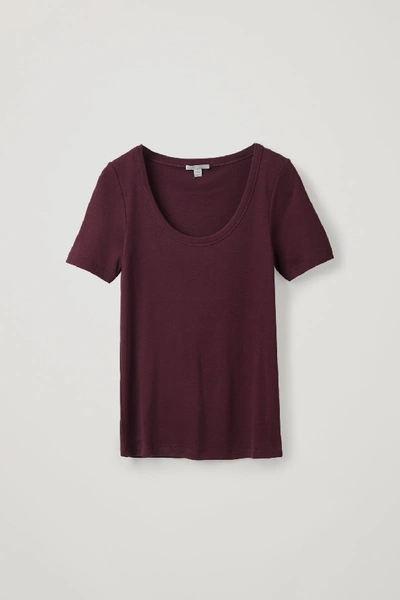 Cos Deep Round-neck Cotton Top In Red