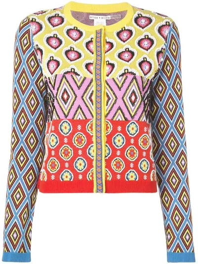 Alice And Olivia Carla Kranendonk X Alice + Olivia Ruthy Embellished Mixed-print Button-front Cardigan In Red Multi