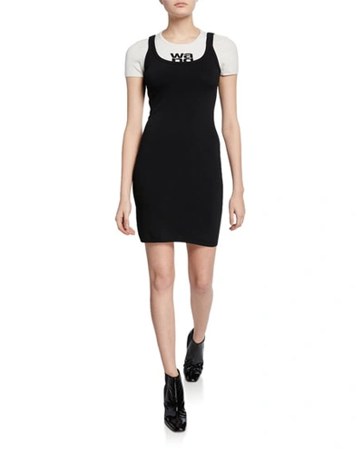 Alexander Wang T Layered Open-back Knitted Logo Fitted Dress