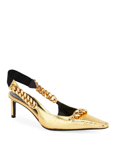 Tom Ford Laminated Python Chain Pumps In Gold