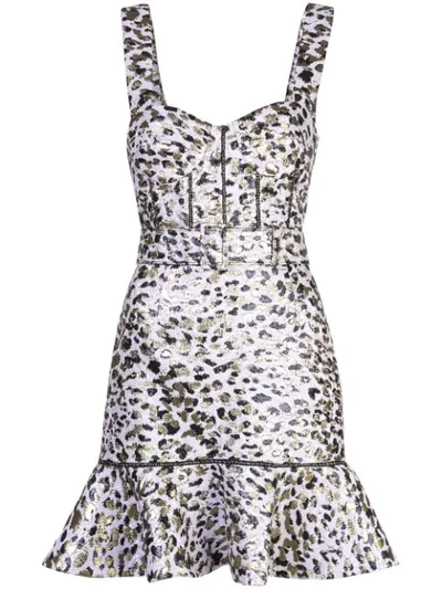 Jonathan Simkhai Metallic Leopard Jacquard Bustier Ruffle Dress In Lilac