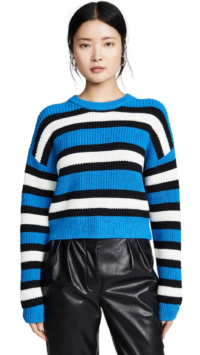 A.l.c Matthews Striped Pullover Sweater In Azure/ White/ Black