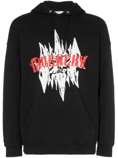 Givenchy Gothic Logo-printed Hooded Cotton Sweatshirt In Black