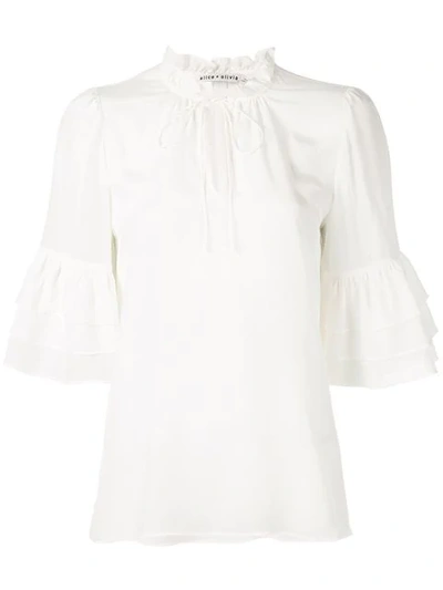 Alice And Olivia Julius Tier Sleeve Blouse In White
