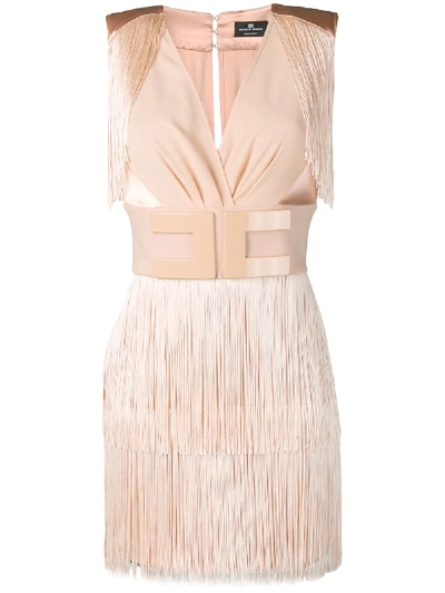 ELISABETTA FRANCHI ELISABETTA FRANCHI FRINGED COCKTAIL DRESS - NEUTRALS 