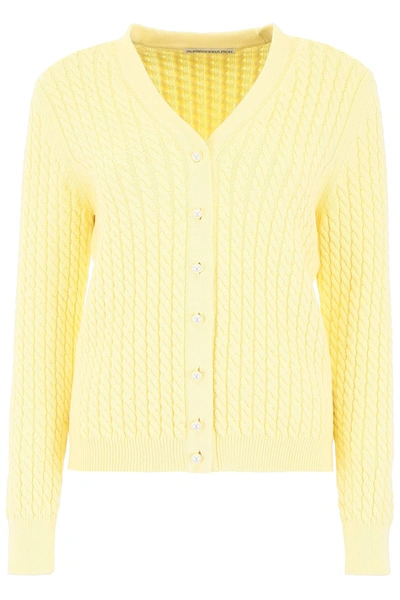 Alessandra Rich Cable Knit Cardigan In Yellow