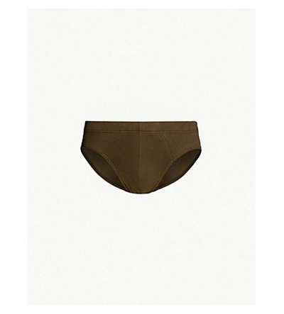 Hanro Sea Island Slim-fit Cotton Briefs In Hunting Green