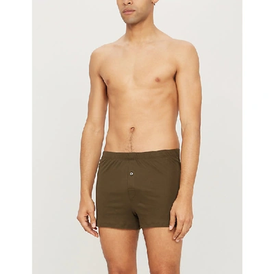 Hanro Sea Island Relaxed-fit Cotton Boxers In Hunting Green