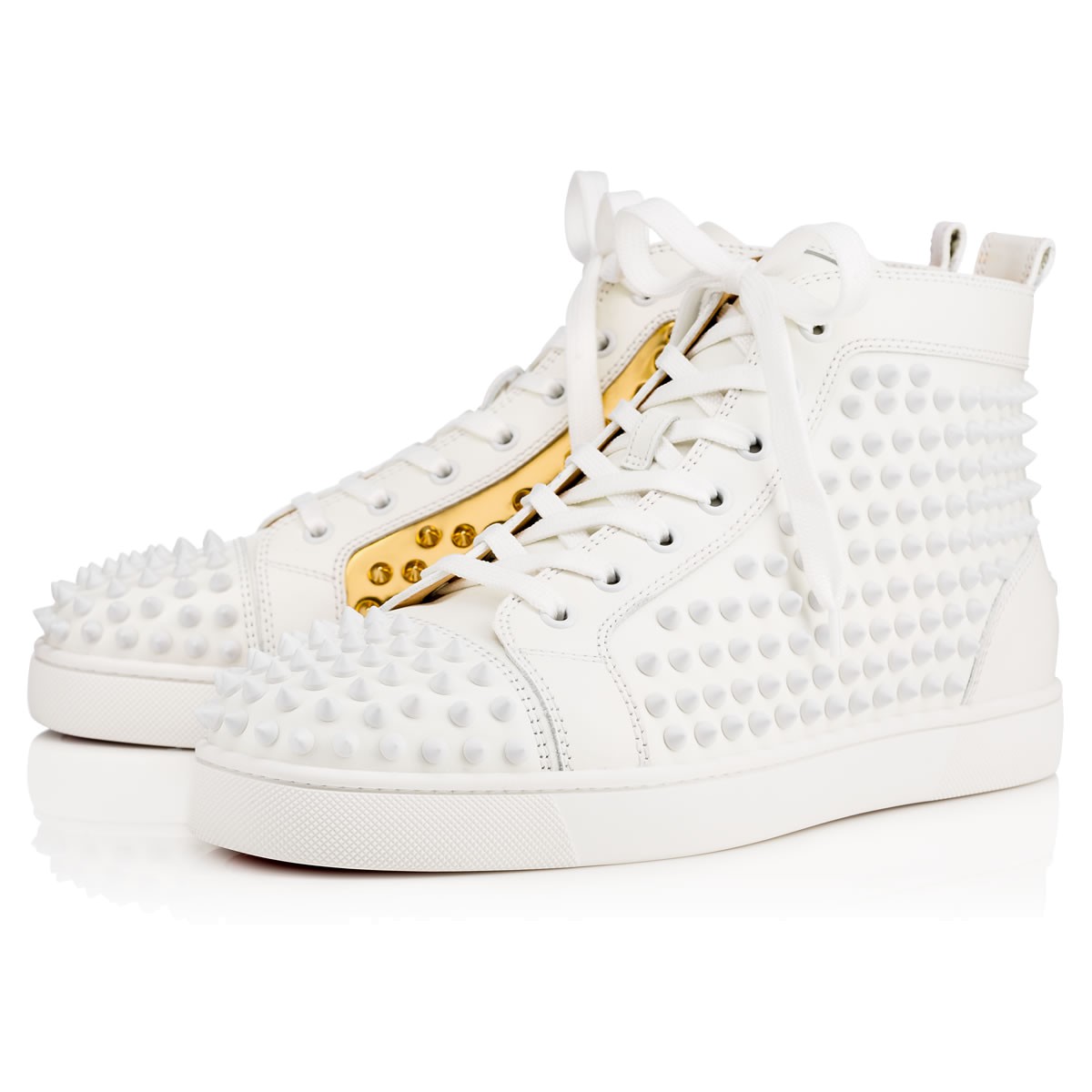 Christian Louboutin Louis Spikes Men's Flat In Latte/gold | ModeSens