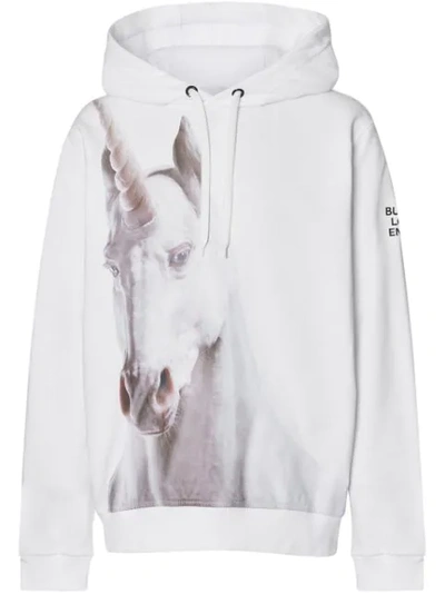 Burberry Unicorn Print Cotton Hoodie In White